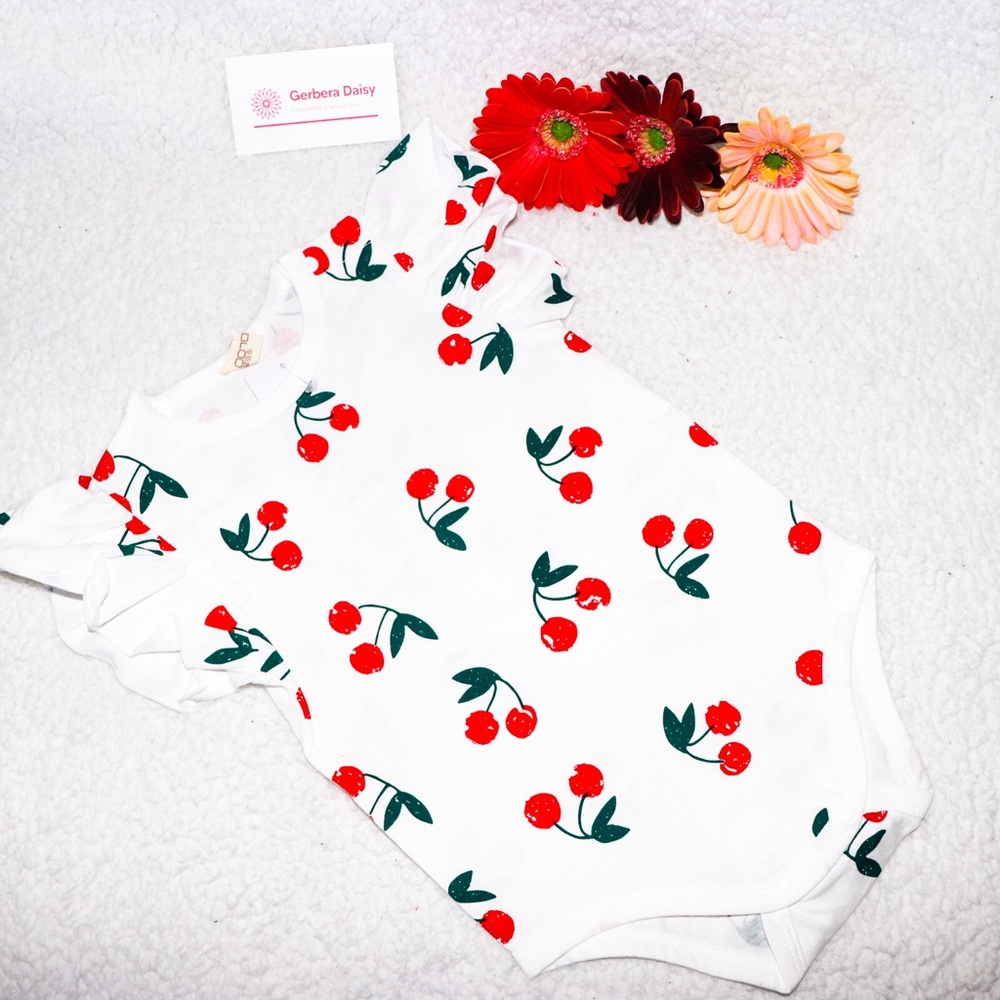 Cherry onsie with ruffle sleeve detail